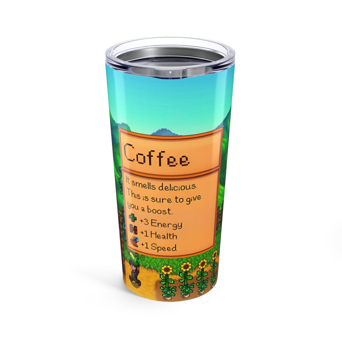 Stardew Valley Original Stats 20oz Tumbler – Cozy Gaming Cup for Fans & Gamers