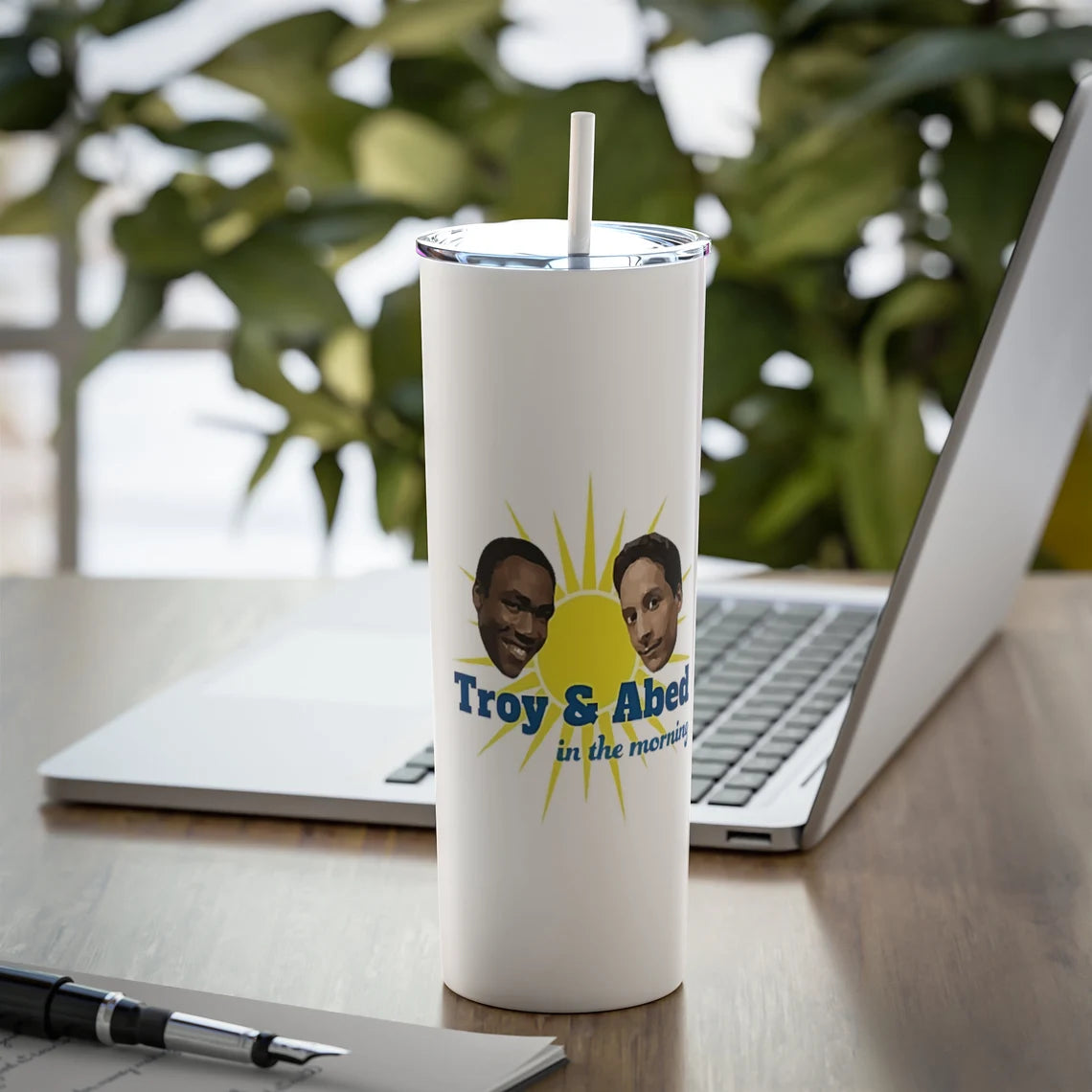 Troy and Abed in the Morning Tumbler Community SkinnyTumbler With Straw
