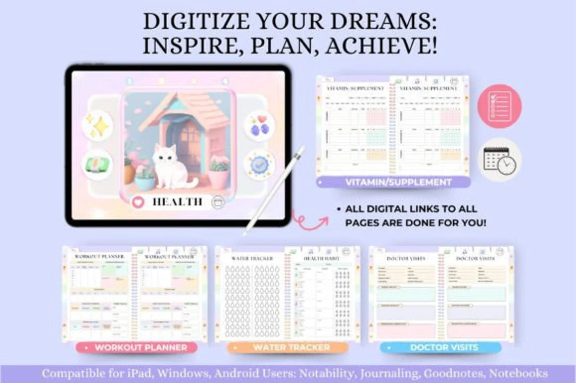 All-In-One Undated Digital Planner - Instant Download. Goodnotes, ipad, Notability, XODO, Noteshelf Planner Daily Planner Weekly Planner Digital Journal