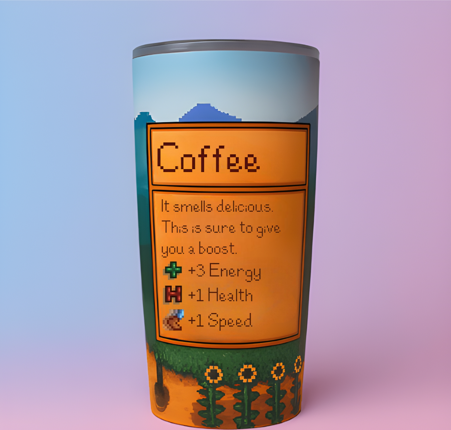 Stardew Valley Original Stats 20oz Tumbler – Cozy Gaming Cup for Fans & Gamers
