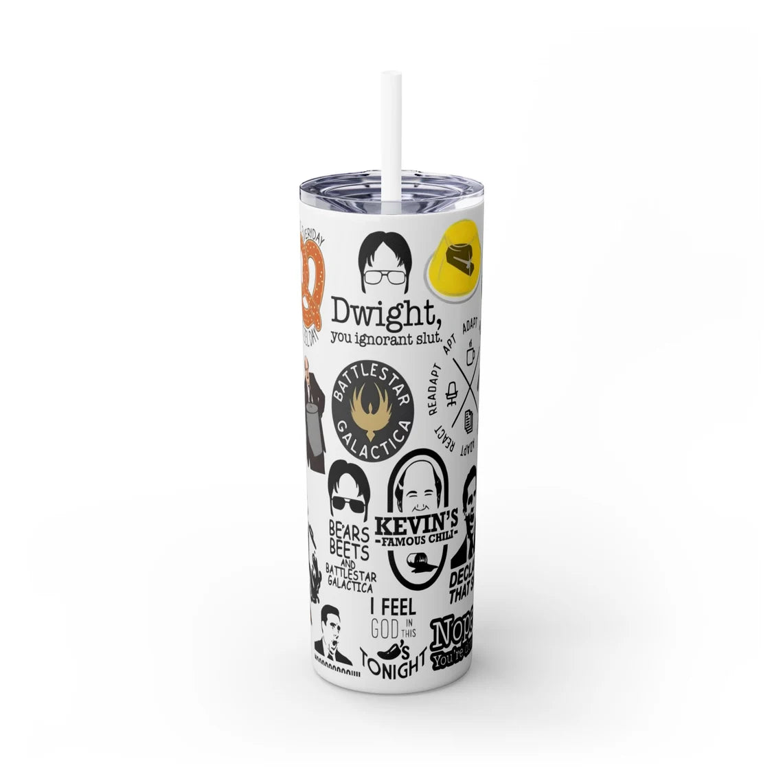 The Office Skinny Tumbler | 20oz Double Wall with Straw - Prision Mike Dwight -Dunder Mufflin