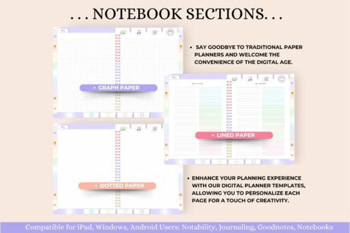 All-In-One Undated Digital Planner - Instant Download.  Goodnotes, ipad, Notability, XODO, Noteshelf Planner Daily Planner Weekly Planner Digital Journal